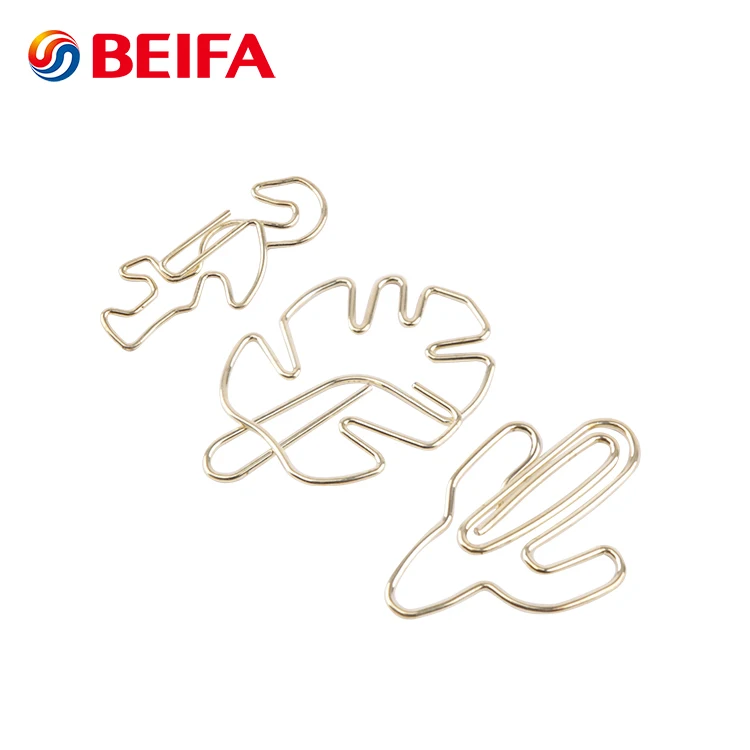 Металлический зажим для бумаги Beifa Brand APH80013 золотого цвета в форме кактуса Фламинго листа