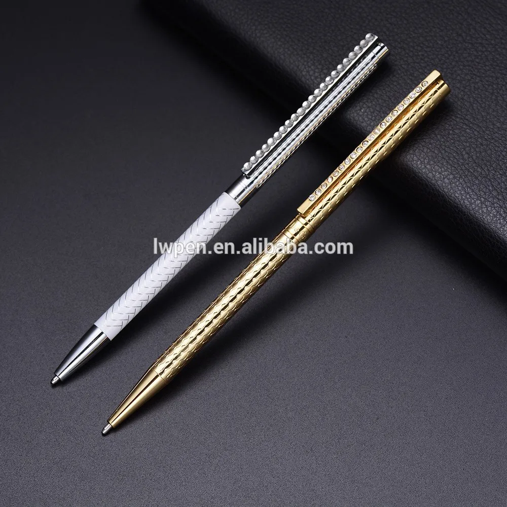 
Slim metal ball point pen diamond stick clip gold pen 