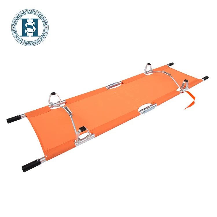 
HS-B004 Hot Selling High Quality Orange Oxford Fabric Military Metal 2 Folding Aluminum Alloy Emergency Rescue Stretcher 