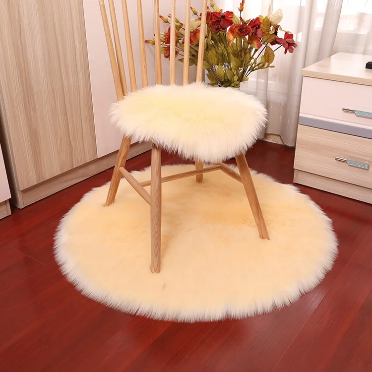 Cheersee round grey fluffy fur square bar dinning chair and office sitting stool cushions with ties