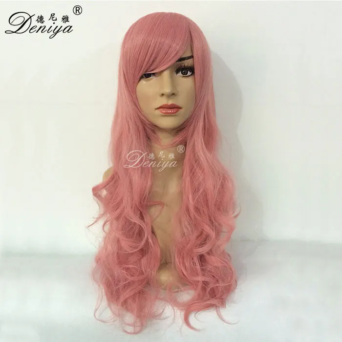 
Japanese cosplay wig green pink long curly hair wig synthetic 