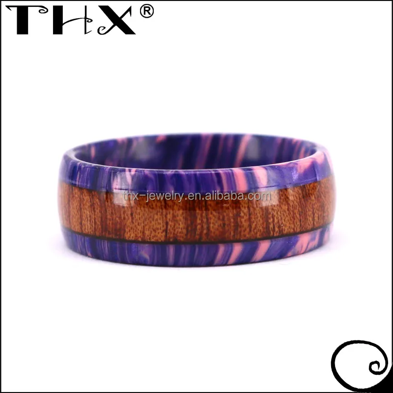 Never fade lifetime warranty ,custom make low price and Fashion 2023 Koa Wood Inlay Promotional Gift Plastic Ring