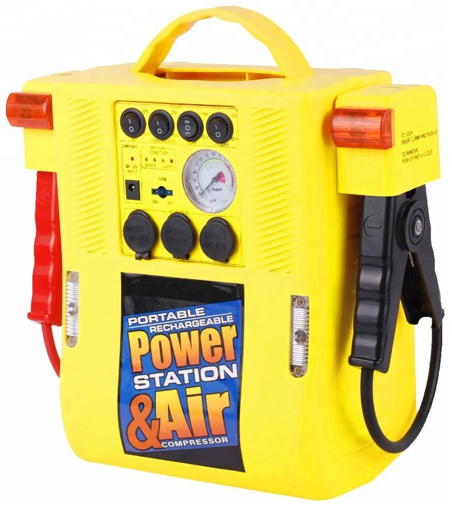 4 in 1 car jump starter with warning light air compressor 12V car starter with type inflator power station