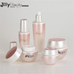 Luxury acrylic gold airless bottle 50ml and 15g 30g 50g cream jar for cosmetic packaging