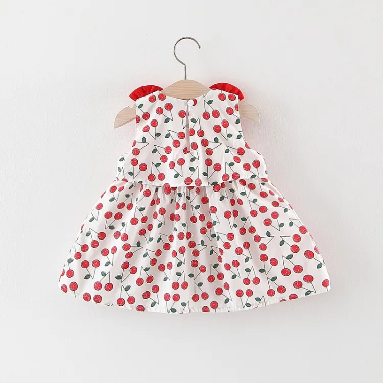
High quality wholesale cherry printing and bow dresses for baby girls 