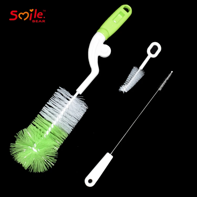 
Sample Free Rotating Nylon Plastic Baby Cleaning Bottle Nipple Brush Set 