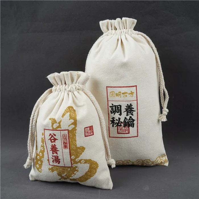 
Low MOQ Add Logo Printed drawstring bag, Natural Cloth Custom Drawstring Bag 