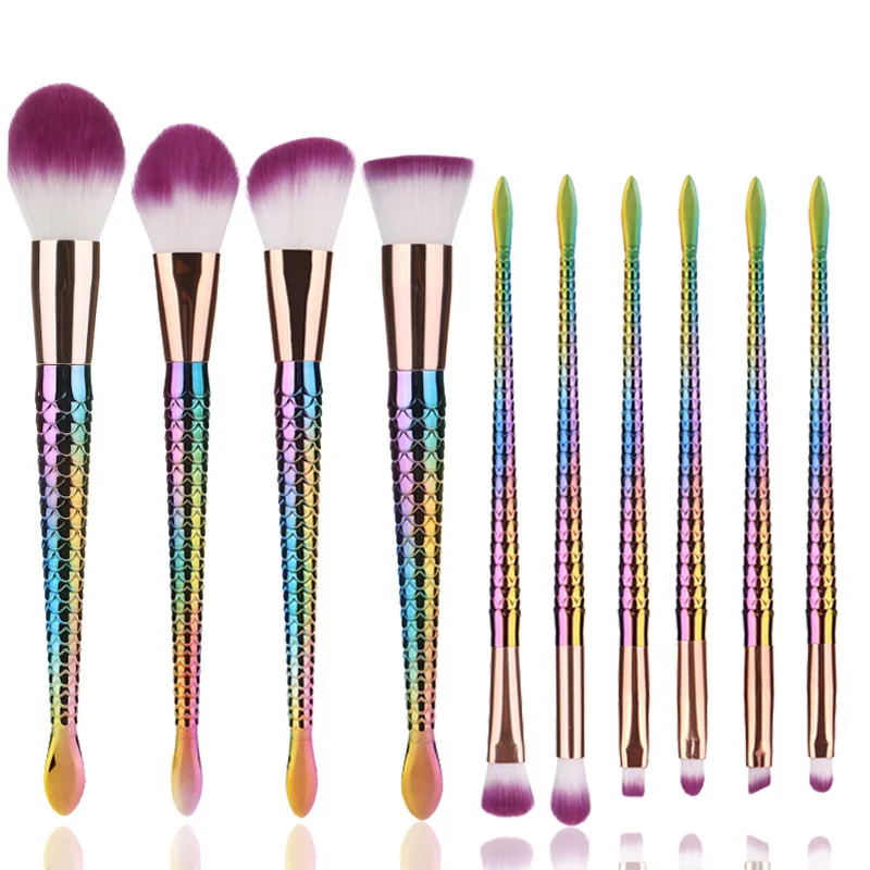FY051 New professional makeup brush 10pcs mermaid cosmetics makeup brush fish tail makeup brushes
