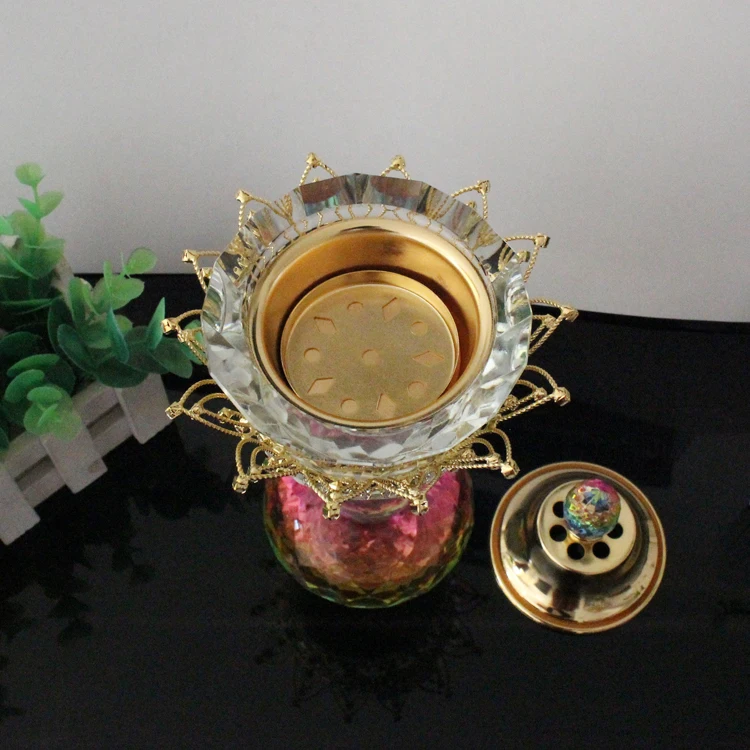 Arabian wholesale crystal fancy bakhoor incense burner with metal