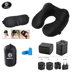 Hot sale Amazon new customized travel adapter eye mask Inflatable airplane travel neck Pillow kit set