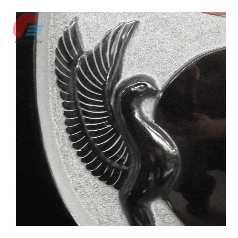 European Modern Black Granite Dove Heart Shaped Carved Tombstone