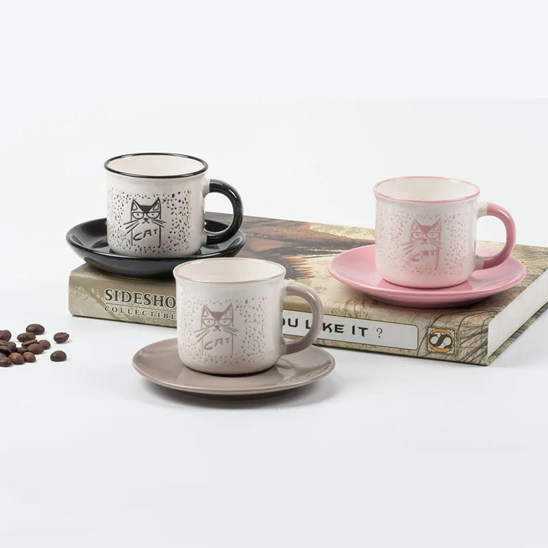 Creative new bone china  loved min cup and saucer  with silk-screen hand painted  porcelain tea cup and saucer