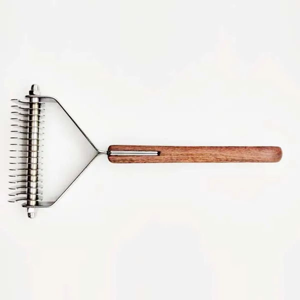 
Pet Undercoat Rake Brush,Wooden Handle Deshedding Dematting Comb Grooming Tool for Medium to Large Dogs and Cats 