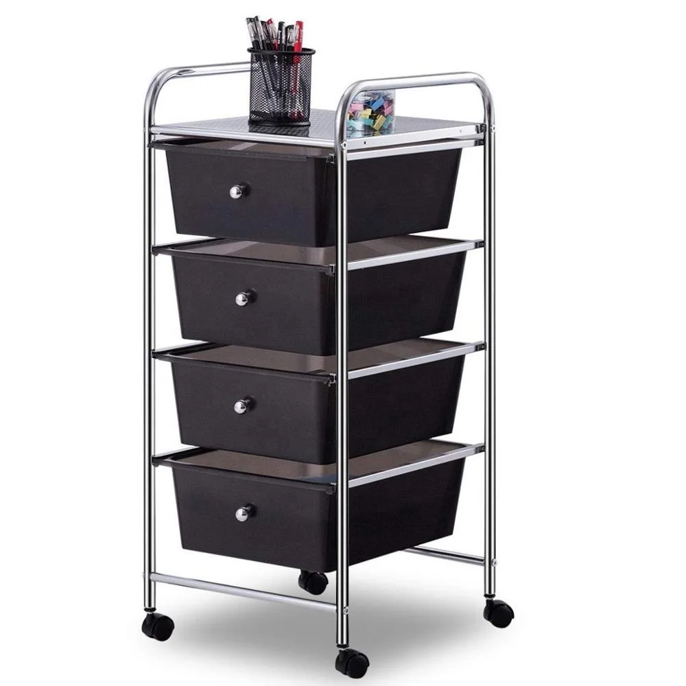 OEM 550-74 Home Organizer 4 tier Plastic Drawers Utility Metal Storage Cart on Rolling Wheels black