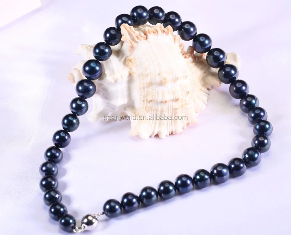 11-12mm new design 925 silver round black color real natural cultured pearl necklace