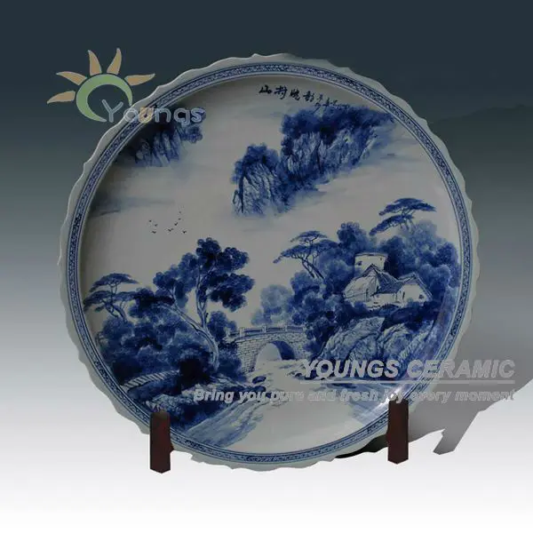 Unique Jingdezhen Hand Painted 3 Feet Diameter Big Round Ceramic Porcelain Plate With Rack