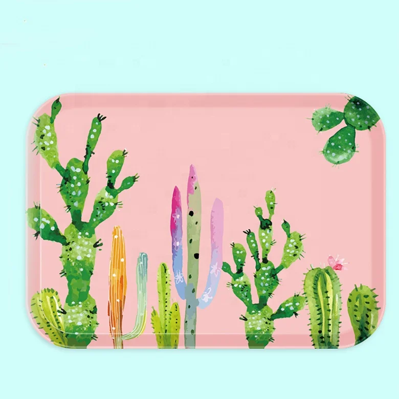 Wholesale homewares rectangular OEM custom print plastic tray coffee cake food decorative wedding melamine flower tea tray