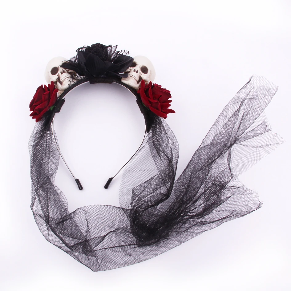 Fashion Flower Embellished Hairband Kids Rose Skull Head Hair Accessories Halloween Hoop Band Womens Topknot Headband for Women