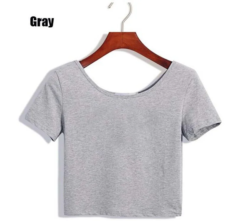 Customized logo woman round collar sexy show belly plain t shirts