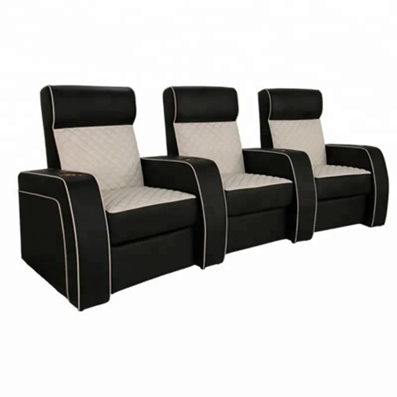 Wholesale Price canape 3 places cuir electrique Luxury 3 Seater Genuine Leather Home Theater Seats With Cup Holders