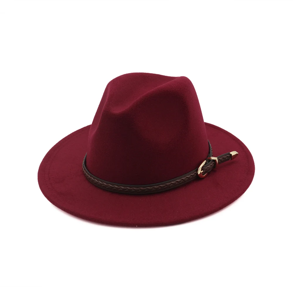 
Cheap Wholesale Braid Shape Leather Decor Cotton Felt Fedora Hat Jazz Hat 
