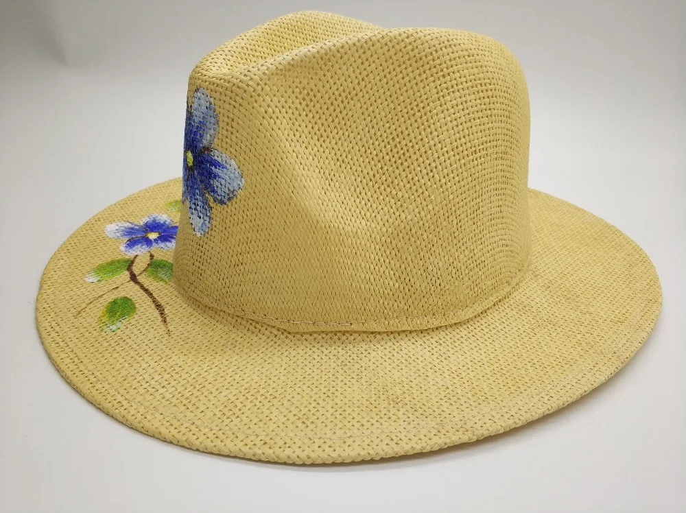 2018 most popular and fashion custom hand painted women lady beach panama paper straw cowboy hat