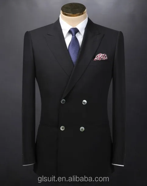 New style 100%wool double breast two buttons black wedding dress suits for men