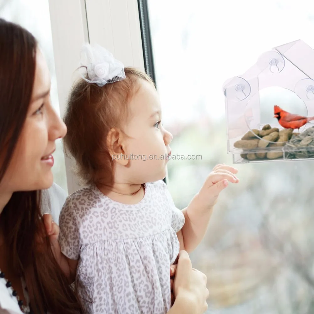 Clear Acrylic Large Window Bird Feeder with Sliding Feed Tray