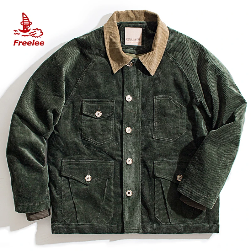 OEM custom retro vintage multi pockets safari corduroy trucker jacket men