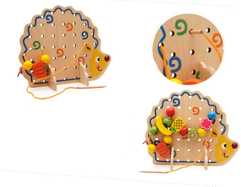 Wholesale wooden animal toys Educational wooden child Threading Hedgehog toys for the kids WFB009