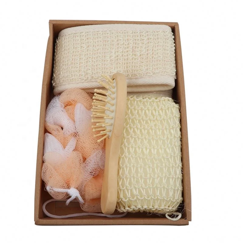 
Hot Sale Bathroom Accessory Sets ,Wooden Bath Shower Gift Set Include Scrubber Massage Comb For Women 