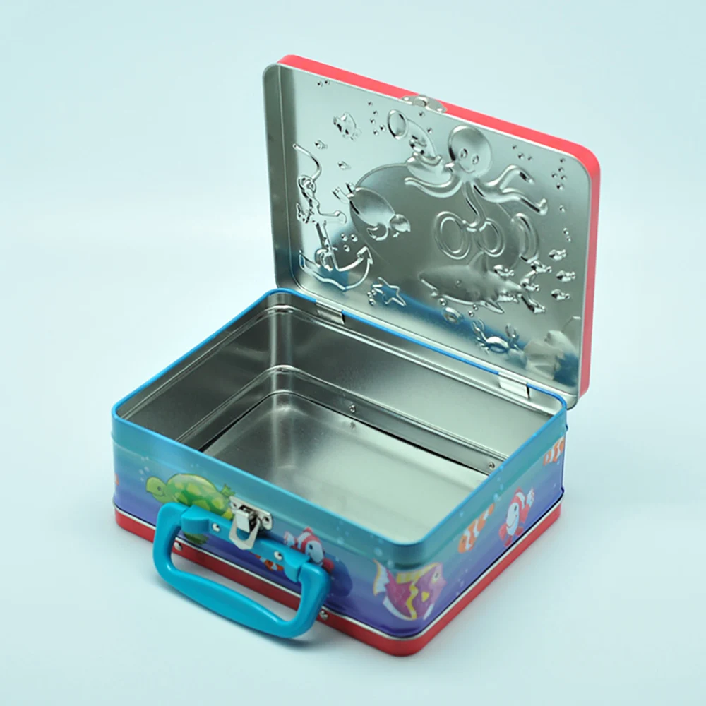 wholesale custom square metal plain lunch tin box with lock and key