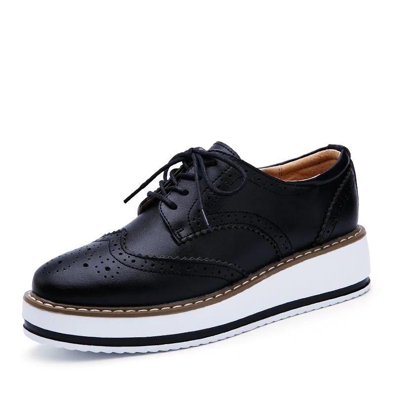
High quality cow leather women lace up brogue shoes platform fashion lady shoe brogues 