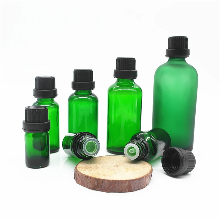 IBELONG Wholesale 5ml 10ml 15ml 20ml 30ml 50ml 100ml Green Skin Care Essential Oil Glass Dropper Bottle With Screw Cap