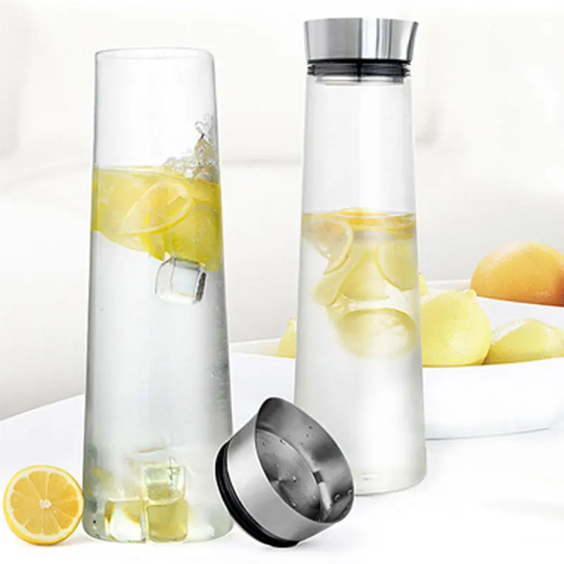 1000ML 1500ML Hot Selling In Amazon Borosilicate Glass Carafe Ice drinking Water Jug With Stainless Steel Lid