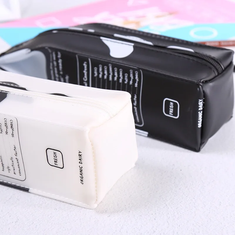
Newest children lovely cartoon milk box large capacity PU leather pencil bag waterproof pen bag 