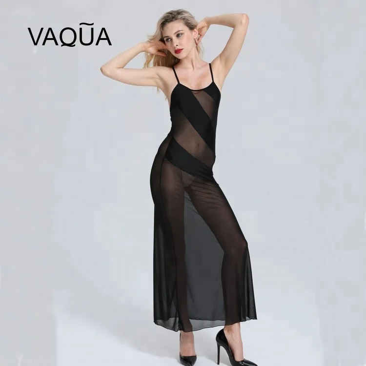 China Factory Black Mesh Hot Ladies Sexy Transparent Dress