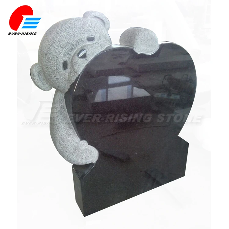 Black Granite Teddy Bear Heart Shaped Child Headstone
