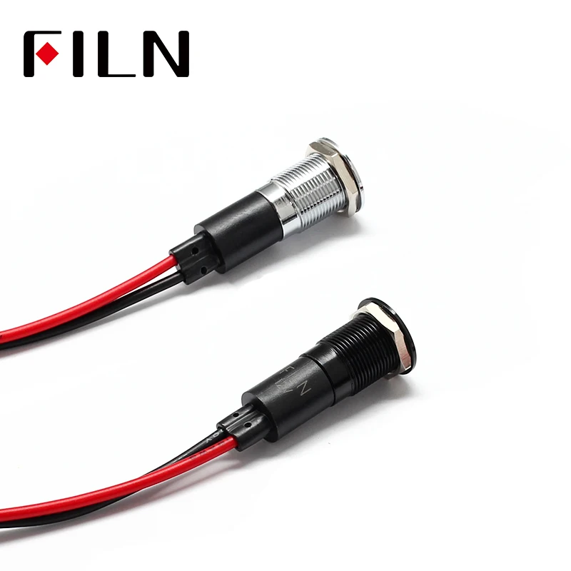 FILN 12V LED Car Boat LED Warning Dashboard Signal Lights Instrument Pilot light 12mm Waterproof Lamp Black Chrome finished