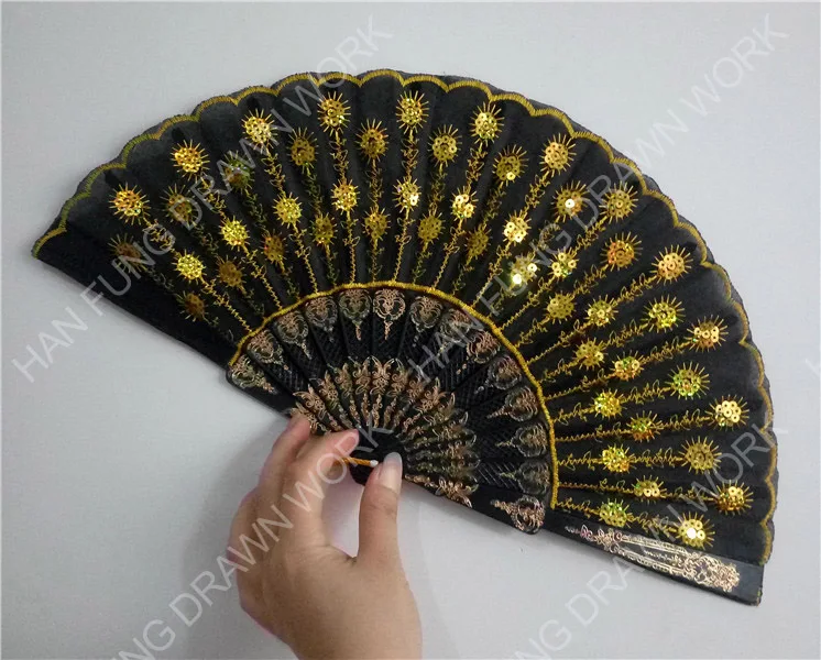 Вышитый ручной пластиковый складной Ручной Веер с блестками