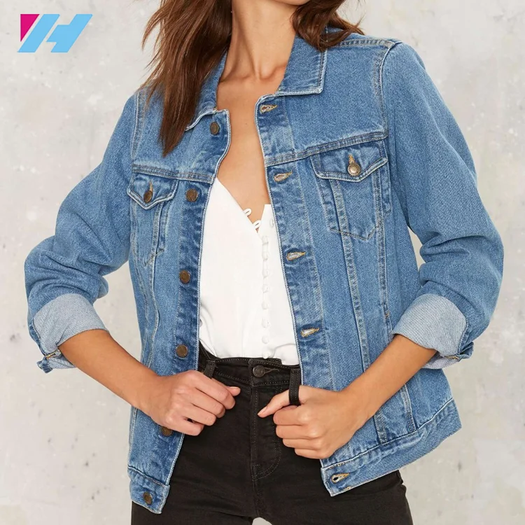 Yihao fashion new autumn wholesale jean jacket women outwear printing denim jacket women