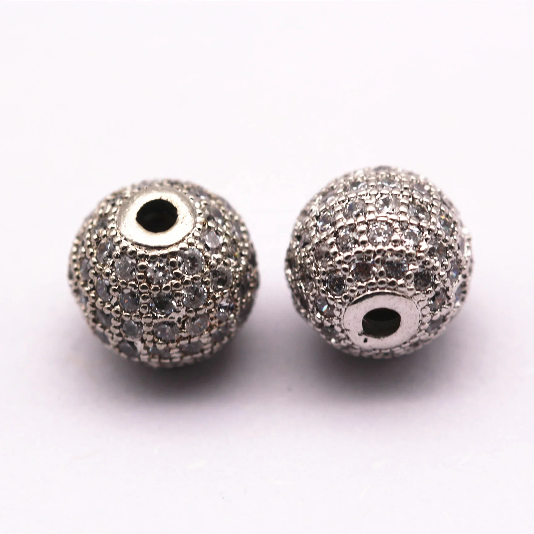 Silver Plated Mirco Pave White Zircon Ball Shape