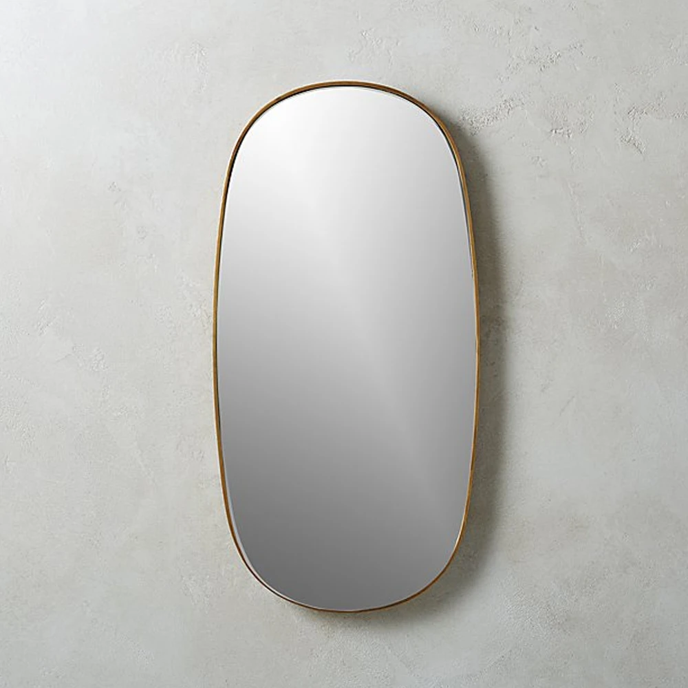 hot selling oval mirror brass RIANHOU wall mounted metal frame mirror decorative for living room