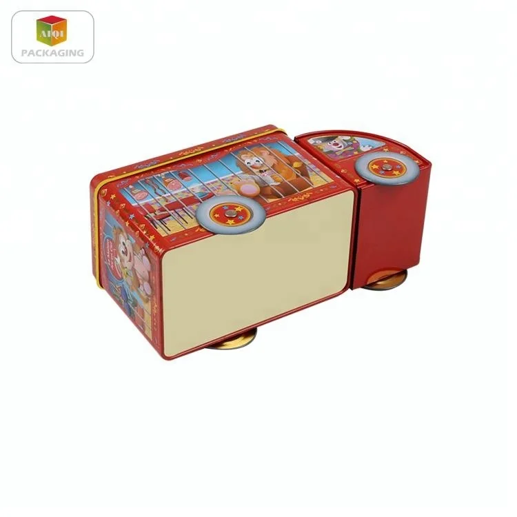 empty offset printed bus shaped tin box for chocolate packaging