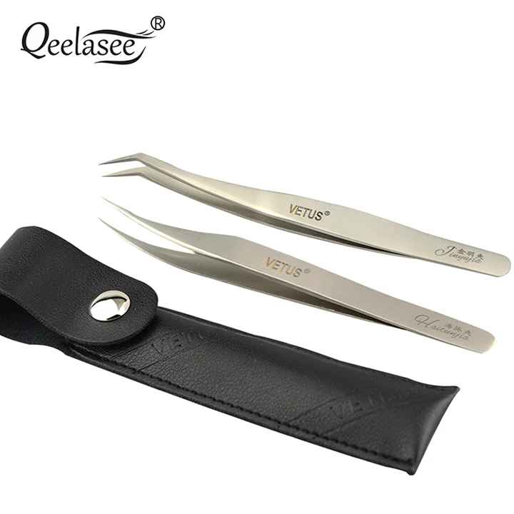 Professional Silver Stainless Steel Eyelash Applicator Eyelash Tweezers Extension Russian Volume Lash Tweezers