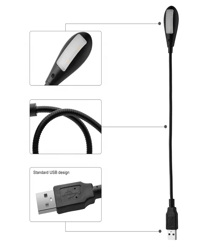 
USB Light Flexible Reading Lamp Portable LED Night Lights Daylight White 2 Brightness Levels 