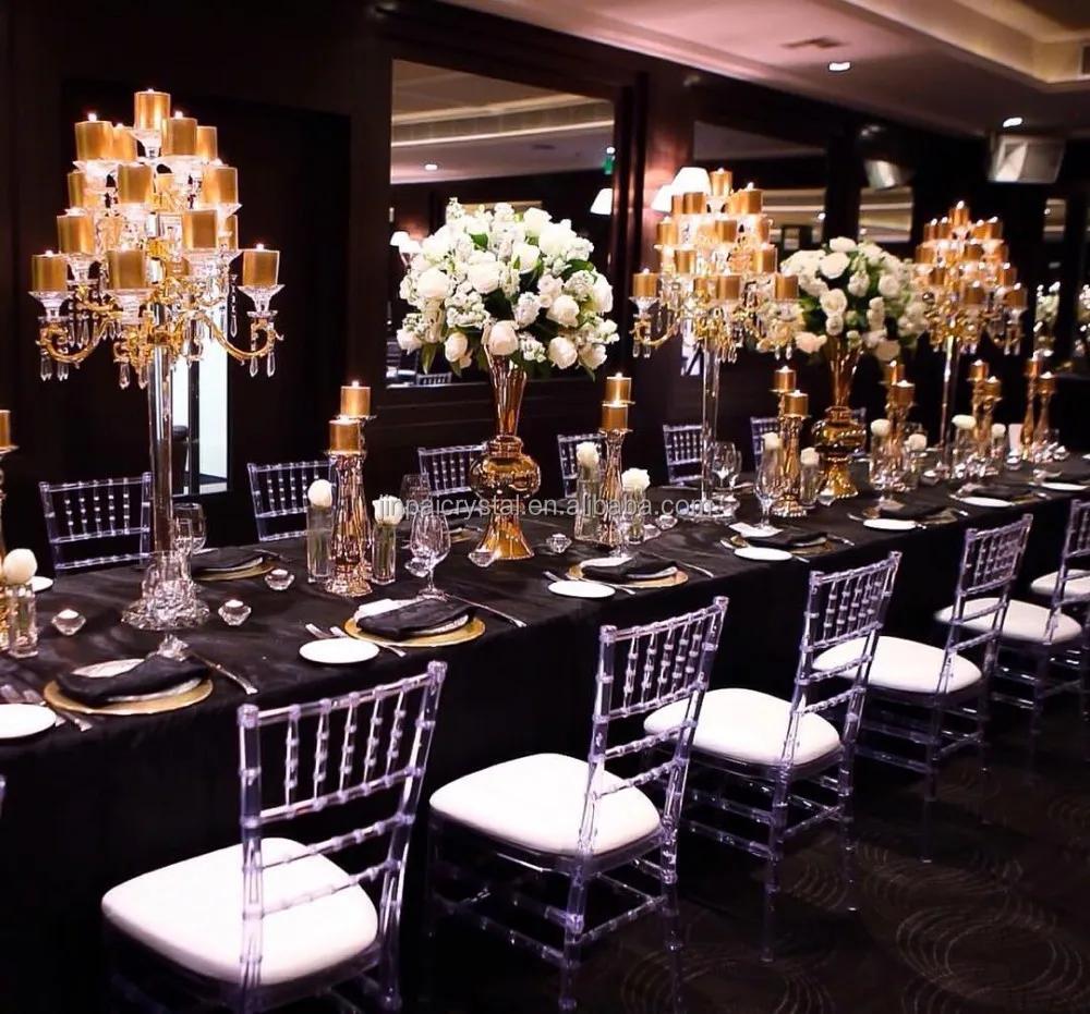 17 arms golden metal crystal tall candelabras wedding centerpieces on sale