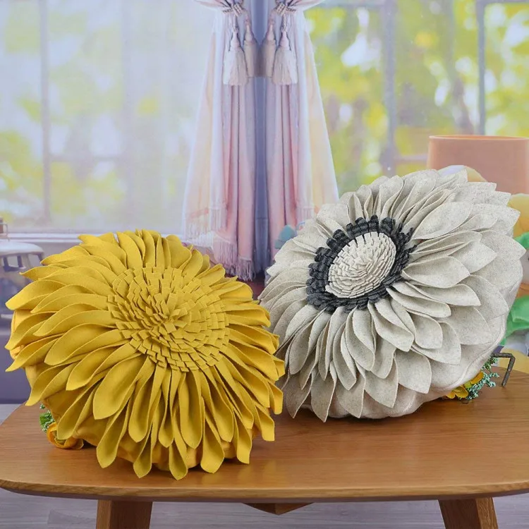 Unique and Stylish cushion covers decorative, Handmade 3D Sunflowers Cotton Wool cushion covers decorative