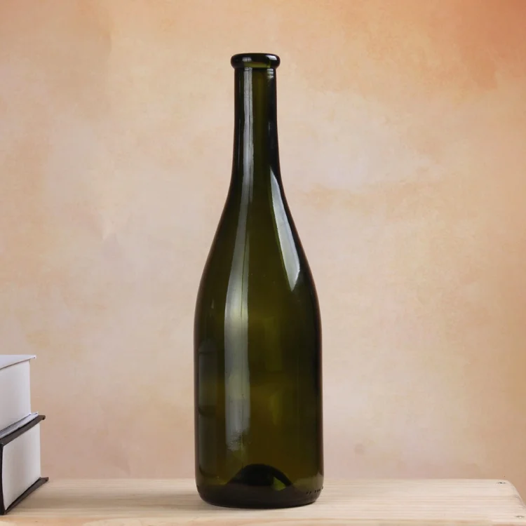 750ml Green Color Clear Glass Red Wine Bottle With Cork Stopper