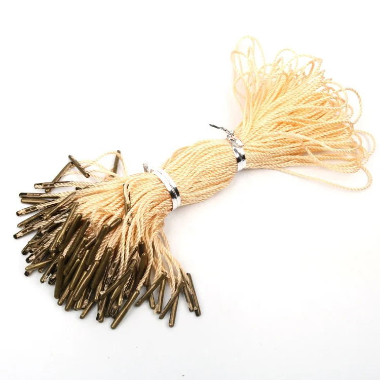 Label Factory Cheaper Thread Customized Soft Nylon Hang Tag Metallic Silver String and Metal Safety Pin for Jewelry